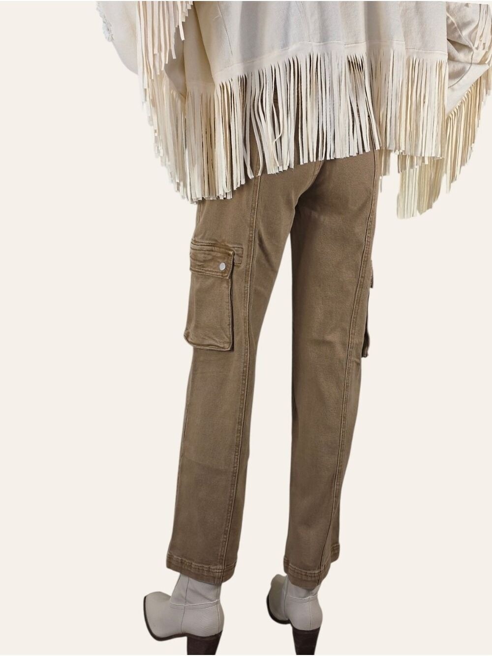 Risen Cocoa Utility Cargo Jeans 0/24 NWT Neutral Western Chic - Picture 7 of 10